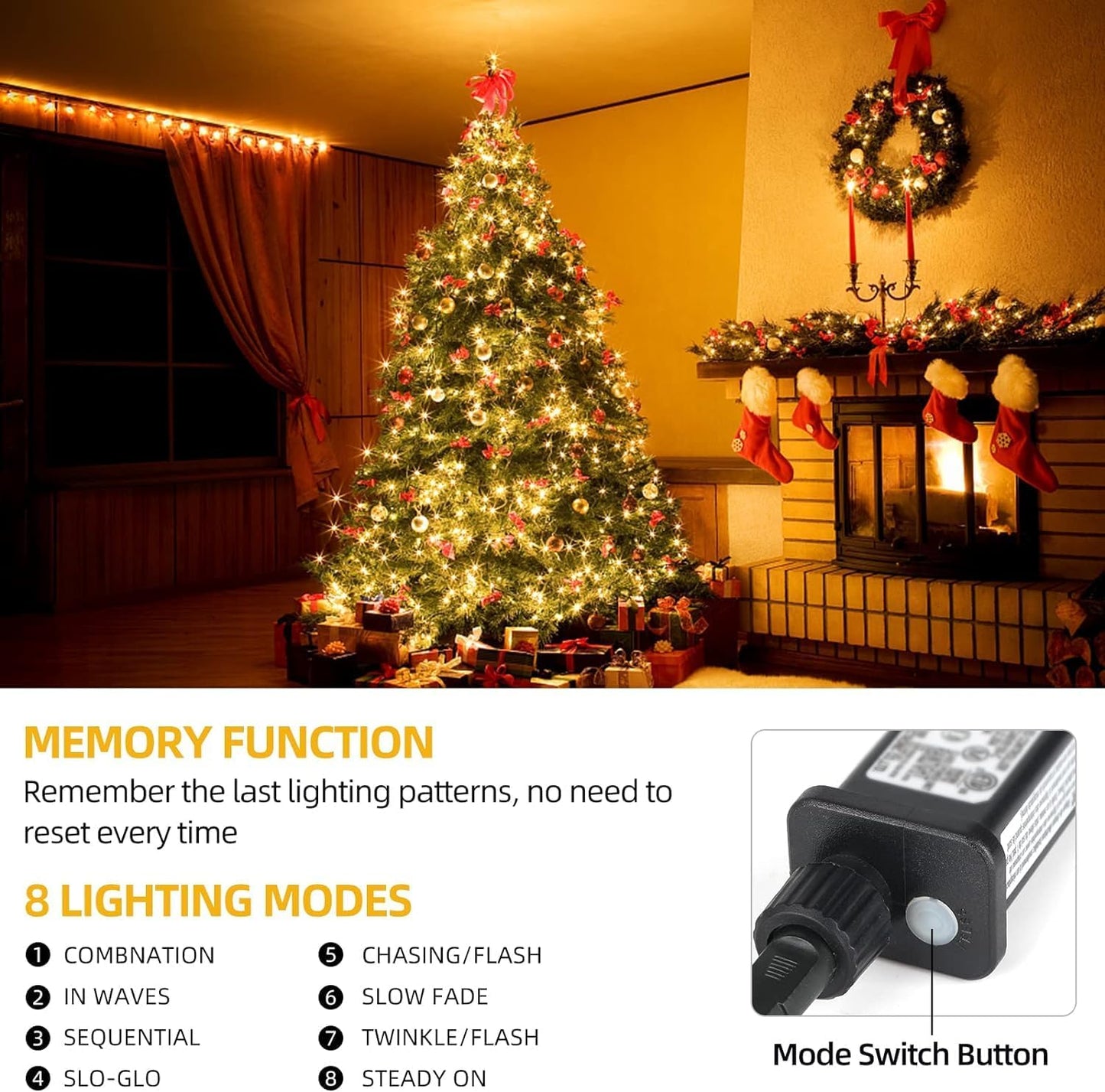 Tcamp 105FT 300 LED Purple Orange Halloween Decorations Lights Motion Activated Sync with 4 Scary Music, 6 Modes Halloween String Lights for Party Yard Outdoor Indoor Decor (3 Sets Connectable)