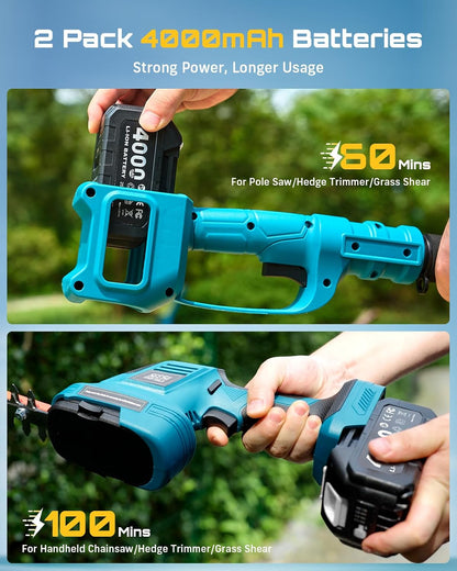 SEESII 6-in-1 Cordless Mini Chainsaw Pole Saw & Hedge Trimmer Combo Kit