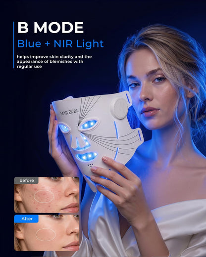 𝟐𝟎𝟐𝟔 Cordless 4D Red Led Mask Spectrum Mask Red Light for Face and Neck Set, 850nm and Red Light 630nm, 460nm 530nm 4 Gears Energy Adjustment, White