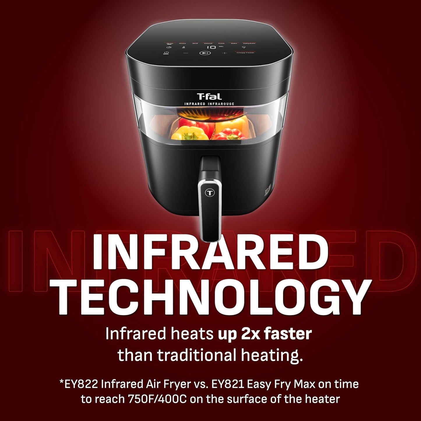 T-fal Infrared 2.0 Air Fryer, 8-in-1, Extra Large 7L / 7.3Qt., Infra-Heat Technology, Dual heating design, No pre-heating, Faster, Juicier and Crispier, Black