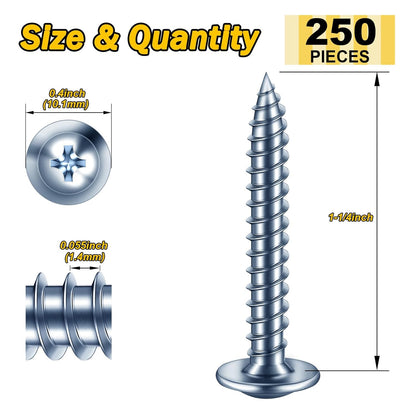 150Pcs #8 × 2" Black Screws for Wood, Phillips Truss Head Wood Screws, Quick Metal Self Tapping, Zinc Plated Steel, Truss Head Screws by Mywish