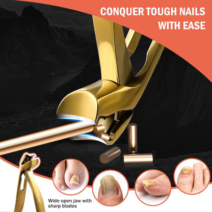 BEZOX Angled Head Nail Clippers for Seniors - Ergonomic Toenail Clipper for Thick Nails, Premium Steel Nail Cutter Trimmer with Catcher for Men and Women - Black