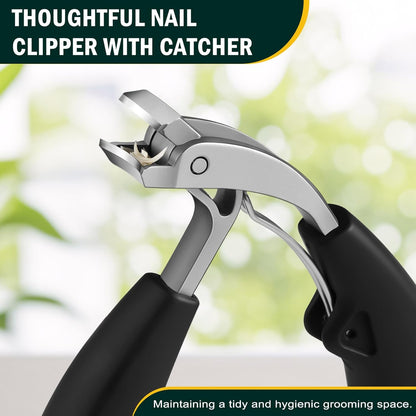 FVION Toenail Clippers for Ingrown Toenail Prevention, Straight Blade Podiatrist Nail Clippers for Thick Nails, Ergonomic Finger Nail Clippers for Adults, Seniors, Men and Women (Black)