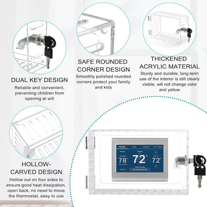Lock Box With Key, 2Pack Universal Acrylic Cover for Goole Nest and Honeywell Home Thermostats, Large Guards for Wall Thermostats 5.9"*4"*2.5" or Smaller
