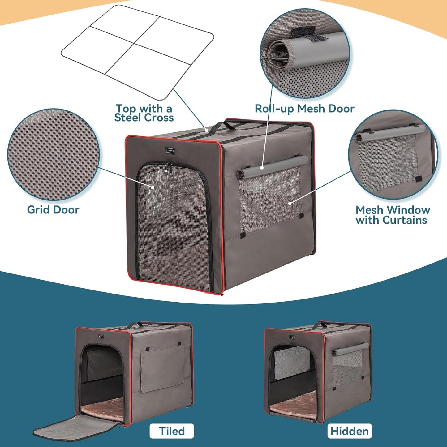 PETSFIT Soft Sided Dog Crate, Travel Dog Crate - 19 Inch Lightweight, Roomy, Easy to Set Up, Sturdy Portable Dog Kennel with Thick Mat, Navy Blue