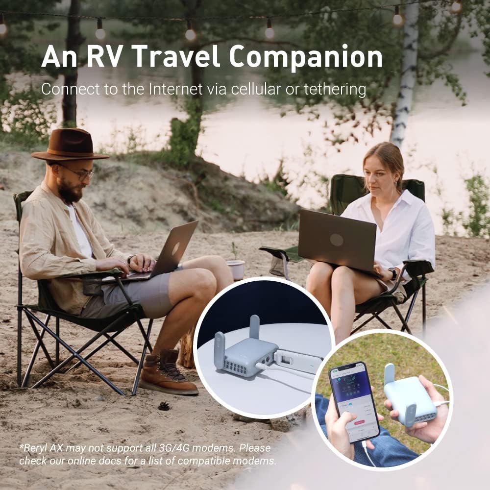 GL.iNet GL-MT3000 (Beryl AX) Pocket-Sized Wi-Fi 6 Wireless Router WiFi, Travel WiFi Router, Portable Internet Router & Wireless Access Point, VPN router for Public WiFi/Business/Moblie/RV/Cruise/Plane