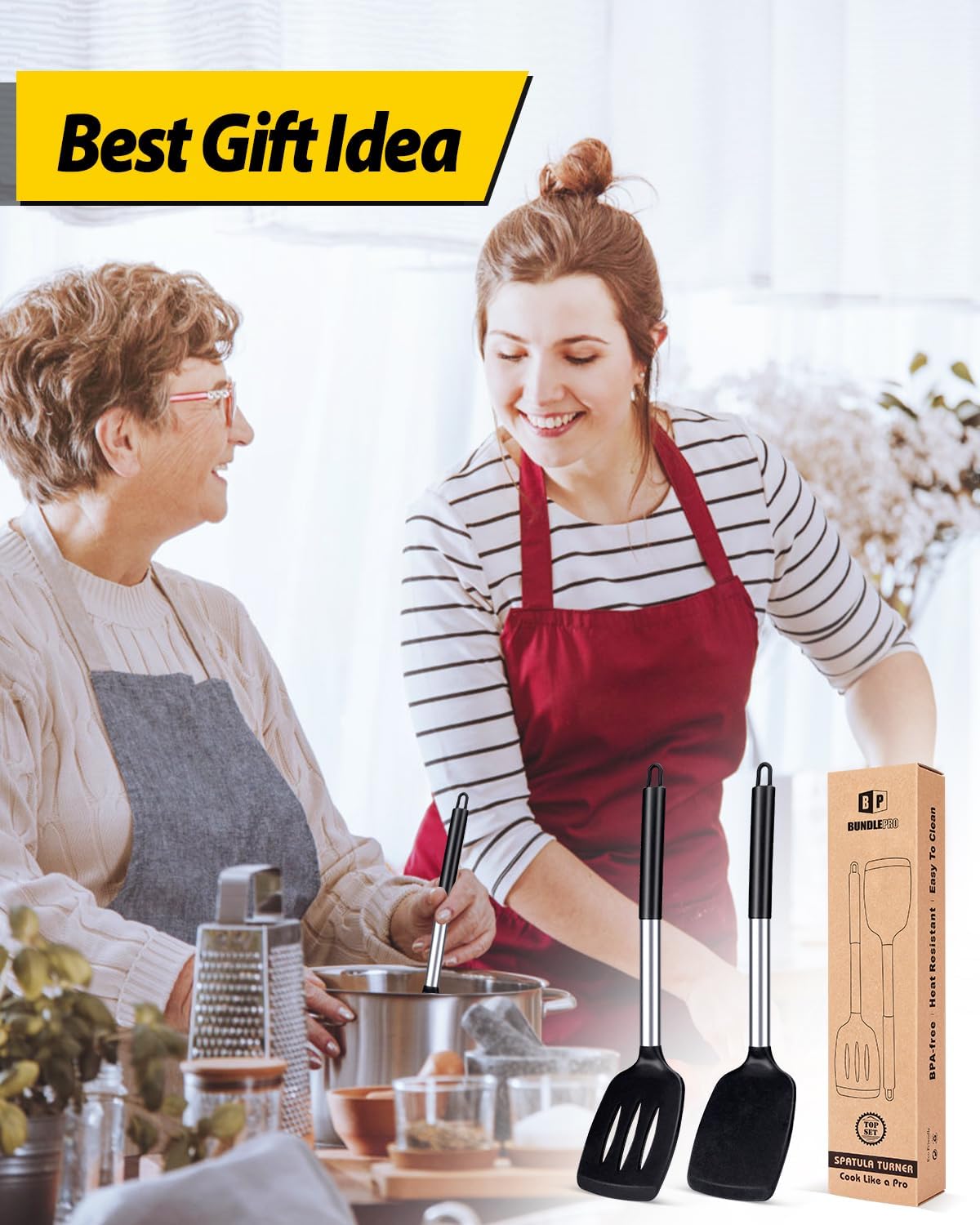 Pack of 2 Silicone Slotted Spatula,Non Stick Solid Kitchen Turner, High Heat Resistant BPA Free Cooking Utensils for Fish, Eggs, Pancakes（Black