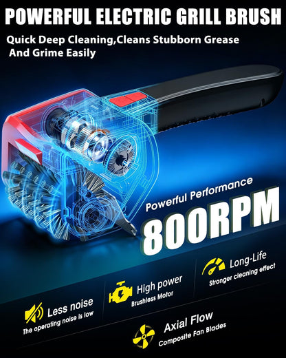 Electric BBQ Grill Brush,800RPM Automatic Grill Cleaner for Outdoor Grill with 2-Speed & 20kg Torque–Last 3.5H, LED Light for Night,No Bristle Drop Safe for Cast Iron Stainless,Gifts for Men Dad