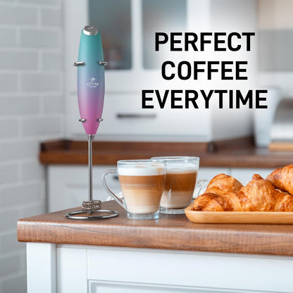 Zulay Kitchen Powerful Double Whisk Milk Frother Handheld - Foam Maker with Stand - Whisk Drink Mixer for Coffee, Mini Foamer for Latte, Matcha, Frappe, Hot Chocolate & Cappuccino (Black)