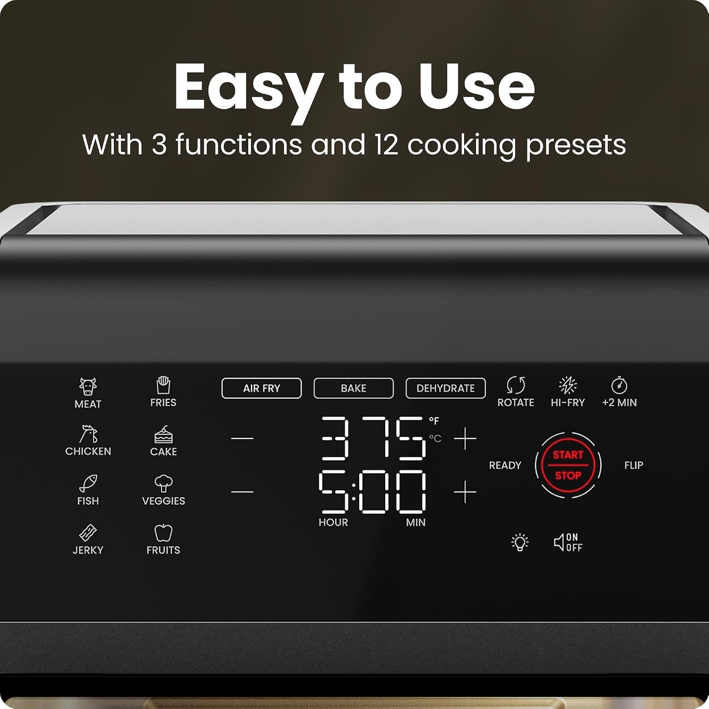Chefman 12-Quart 6-in-1 Rotisserie Air Fryer Oven & Dehydrator, 12 Presets, Touchscreen, Family Size, Dishwasher-Safe Parts, Black