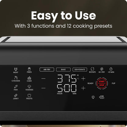 Chefman 12-Quart 6-in-1 Rotisserie Air Fryer Oven & Dehydrator, 12 Presets, Touchscreen, Family Size, Dishwasher-Safe Parts, Black