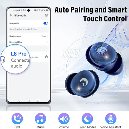 VEKJ Sleep Earbuds, Bluetooth 5.4 Mini Wireless Ear Euds with Multifunctional Touch Screen, 48H Bass Stereo Headphones with Sleep Mode/5 EQ Modes/ENC Noise Cancelling, IPX7 Earphones for iOS Android