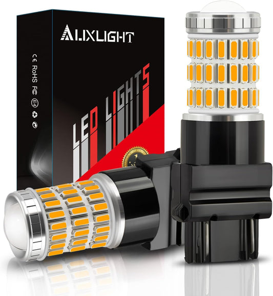 AUXLIGHT 3157 3156 4157 3057 3357 LED Bulbs, Ultra Bright 60-SMD LED Replacement for Turn Signal Blinker Lights, Brake/Tail Lights, Parking/Running Lights, Amber Yellow (Pack of 2)