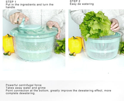 GOWENIC Salad Spinner, Fruit and Vegetable Washer, Fruits and Lettuce Dryer, Lettuce Spinner with Bowl, Fast One Handed Manual Salad Washer Spinner for Vegetable Fruit Lettucefruit