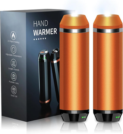 Veeool Rechargeable Hand Warmers 5000mAh (2 Pack) – Magnetic Electric Hand Warmer with Flashlight, 3 Heat Levels, Fast Heating Pocket Heater for Outdoor Camping, Hiking, Hunting, Golf, Football – Compact, Orange - PuriLite
