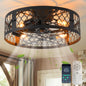 Garwarm Caged Low Profile Ceiling Fan with Lights and Remote, 20in Rustic Flush Mount Small Farmhouse Bladeless Ceiling Fan for Bedroom, Kitchen, Dining Room