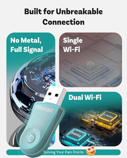 OTTOCAST Mini 2025 Wireless CarPlay & Android Auto 2-in-1 Adapter, Plug & Play, 5GHz WiFi, Auto Connect for iPhone & Android, Fits 98%+ OEM Wired CarPlay Cars (Green)
