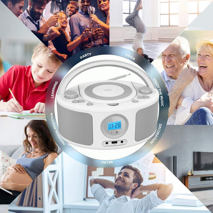 Portable CD Player Boombox with Bluetooth,FM Radio Stereo,USB MP3 Playback,CD-R/CD-RW/MP3-CD Compatible,3.5mm Headphone Jack, AC/Battery Powered, Programmable CD Player