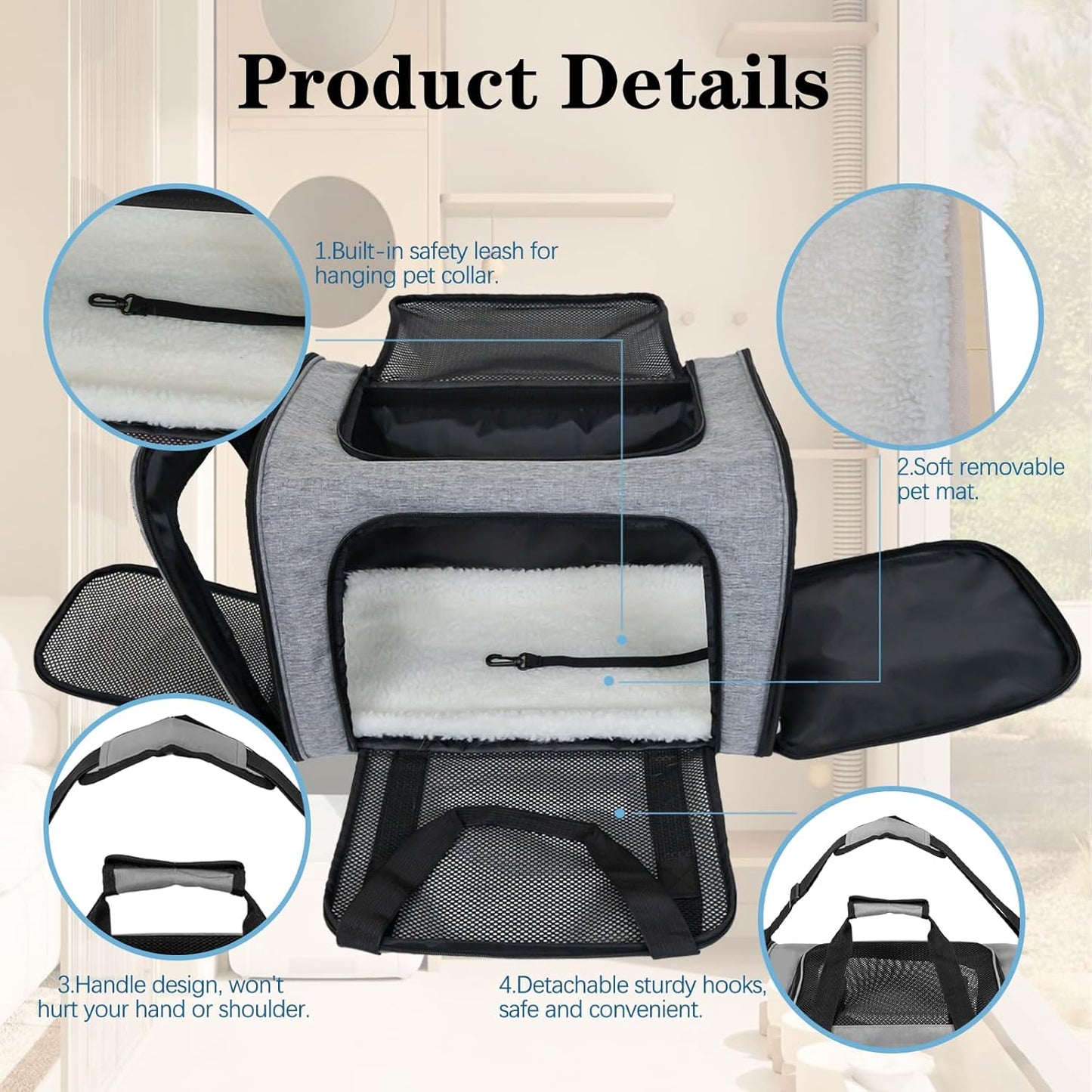 Top tasta Dog Cat Carrier Pet Carriers for Small Medium Large Cats Dogs Carrier Soft Sided Small Puppy Dog Carrier Portable Foldable Airline Approved Dog Cat Travel Carrier Grey Medium