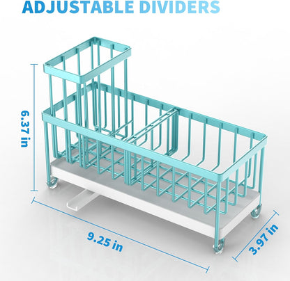 Cisily Sponge Holder for Kitchen Sink, Sink Caddy with High Brush Holder, Organzier Rustproof 304 Stainless Steel Dish Organizer Divider, Soap Dispenser Storage (Black)