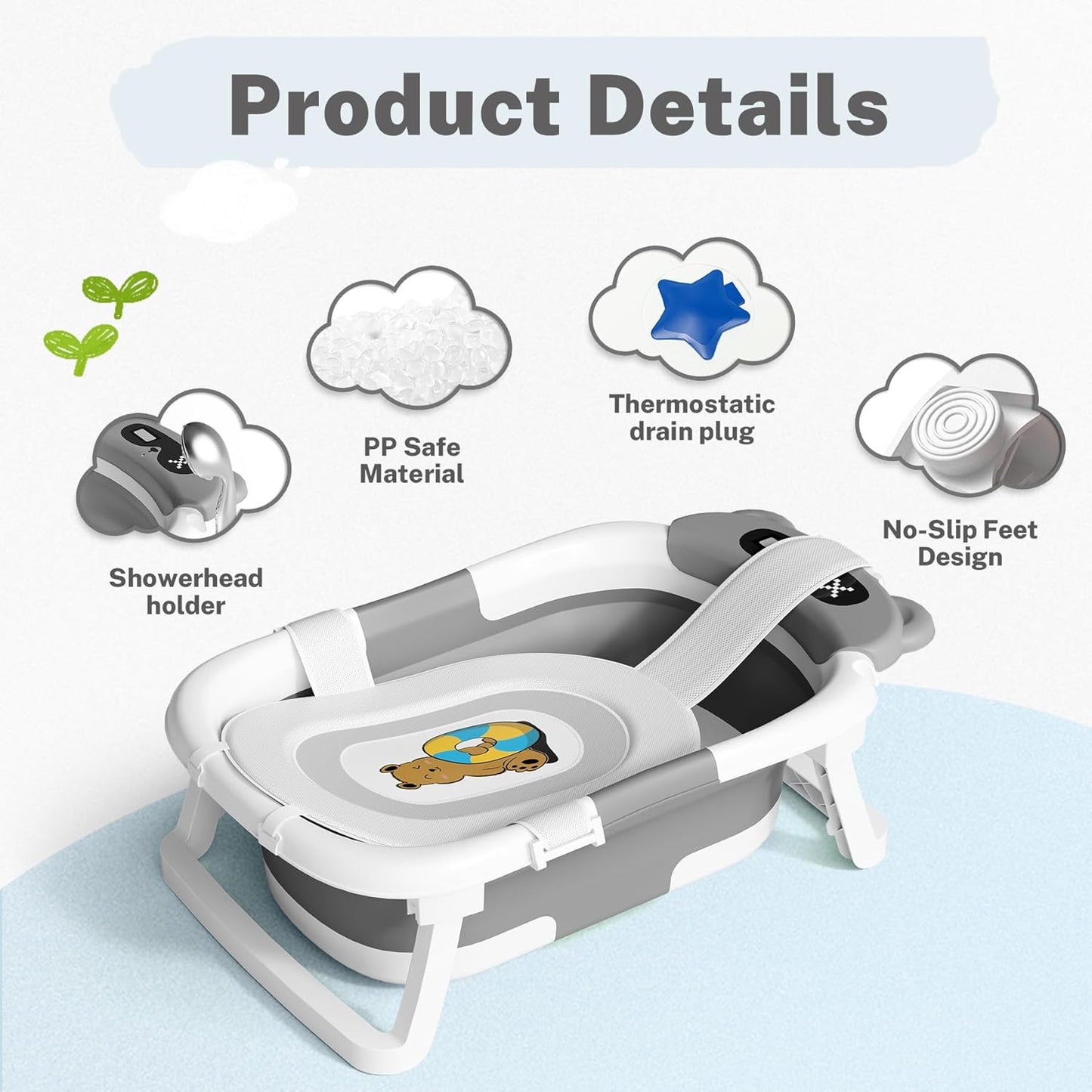 AVIDOR Baby Bathtub, Collapsible Baby Bathtub for Newborn to Toddler, Foldable Newborn Bathtub, Portable Infant Bath Tub for Travel with Soft Cushion, No-Slip Feet, Navy Blue