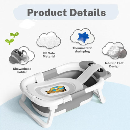 AVIDOR Baby Bathtub, Collapsible Baby Bathtub for Newborn to Toddler, Foldable Newborn Bathtub, Portable Infant Bath Tub for Travel with Soft Cushion, No-Slip Feet, Navy Blue