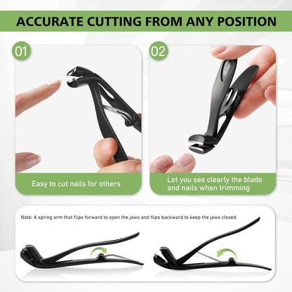 BALUCA Angled Head Toenail Clippers Set for Thick Toenails and Ingrown Nails, Professional Stainless Steel Fingernail Toenail Clippers Trimmers for Seniors, Men and Adult - Black