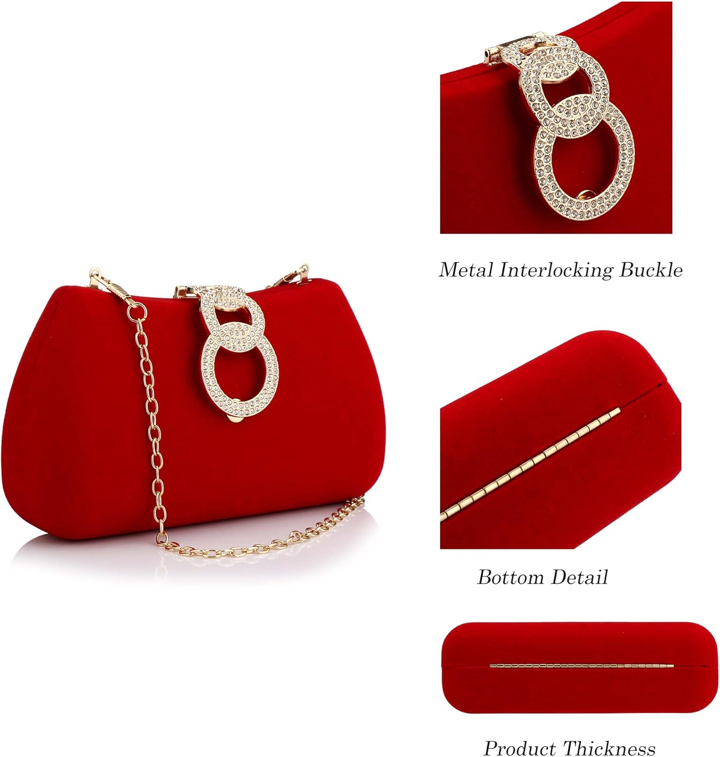 Buric Clutch Purses for Women Fashion Evening Bag Gold Clutch Small Crossbody Bag with Detachable Chain for Party/Wedding