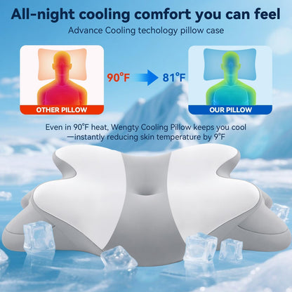 Sleep Apnea Pillow with Neck Pain & Snoring Relief -Orthopedic Cervical Pillow, Ergonomic Contour Memory Foam Pillow for Side,Back,Stomach Sleepers,Dreamers (Whitegrey)