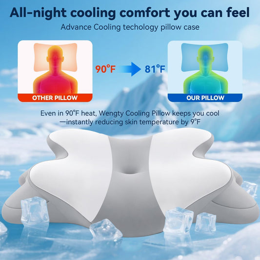 Sleep Apnea Pillow with Neck Pain & Snoring Relief -Orthopedic Cervical Pillow, Ergonomic Contour Memory Foam Pillow for Side,Back,Stomach Sleepers,Dreamers (Whitegrey)