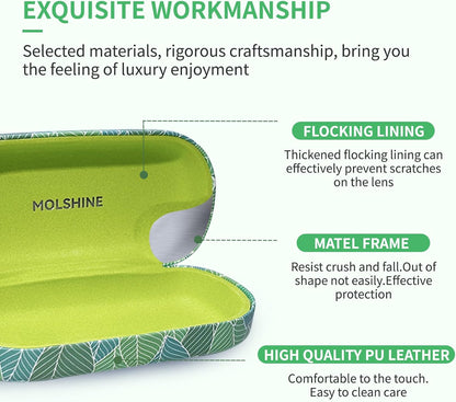 molshine Hard Shell Leather Sunglasses Case,Classic Large Glasses Case for Women Men,Sunglass Eyeglasses