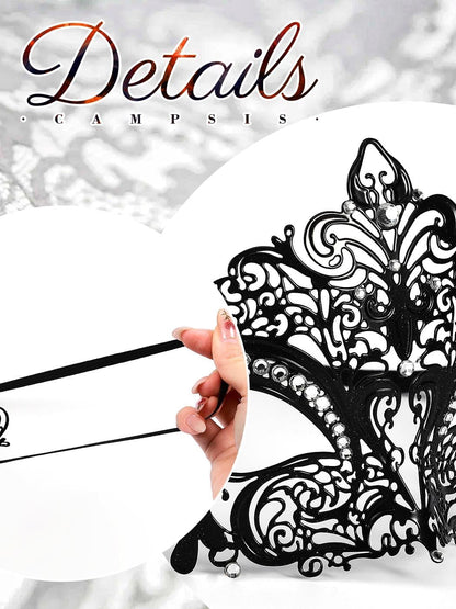 Campsis Sparkly Rhinestone Mardi Gras Masquerade Mask Black Laser Cut Metal Mask Halloween Venetian Party Nightclub for Women and Girls