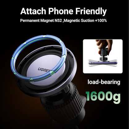 UGREEN Fits MagSafe Car Mount Upgrade Strong Enlarged Magnets for iPhone 14 13 12 Pro Max Series Magsafe Case, Super Stable Magnetic Phone Holder Car Vent Mount for All Phones with 2 Metal Rings