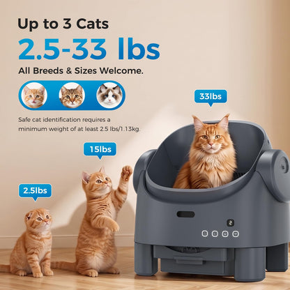 Open-Top Self-Cleaning Cat Litter Box, Automatic Cat Litter Box with APP Control, Odor-Free Waste Disposal Includes Trash Bags
