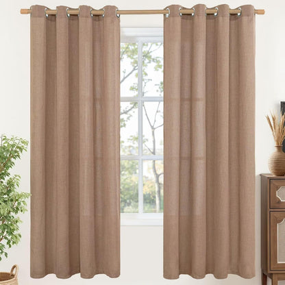 YoungsTex Natural Linen Curtains 84 Inch Long for Living Room Bedroom Grommet Top Light Filtering Privacy Linen Textured Window Semi Sheer Drapes, 2 Panels, 52x84 Inch, Natural