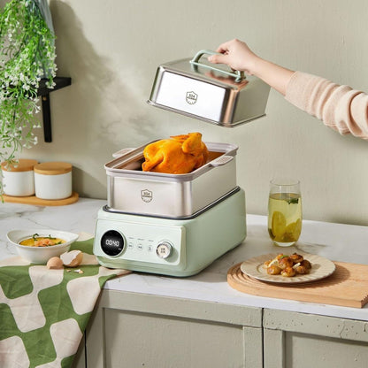 Electric Steamer Multi Layer Cooker Hot Pot Appliance Food Warmer Stainless Steel Trays 1200W With Digital Display Suitable for small gatherings, Stainless Steel Green, Canada 110V