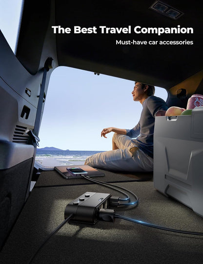 [Upgraded 179W] 7 in 1 Cigarette Lighter Adapter, JOYROOM Car Charger Adapter with PD30W Charge(3.3FT Cable), 24V/ 12V Cigarette Lighter Splitter with Independent Switches & LED Voltage Display