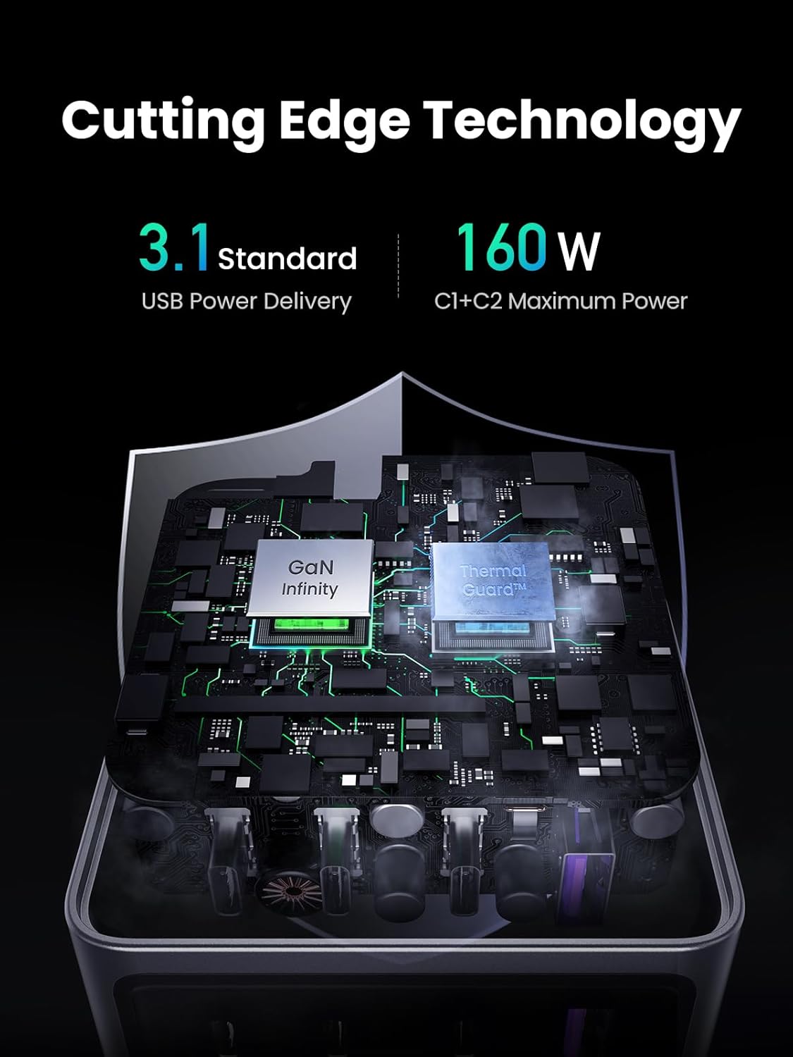 UGREEN Nexode Pro 160W USB C Charger, 4-Port PD3.1 140W GaN Charger Block Compact PPS Fast Charger for MacBook Pro 16'' M4, Pixelbook, XPS, iPad, iPhone 16 14 Plus, Galaxy S25, Pixel 8, Steam Deck
