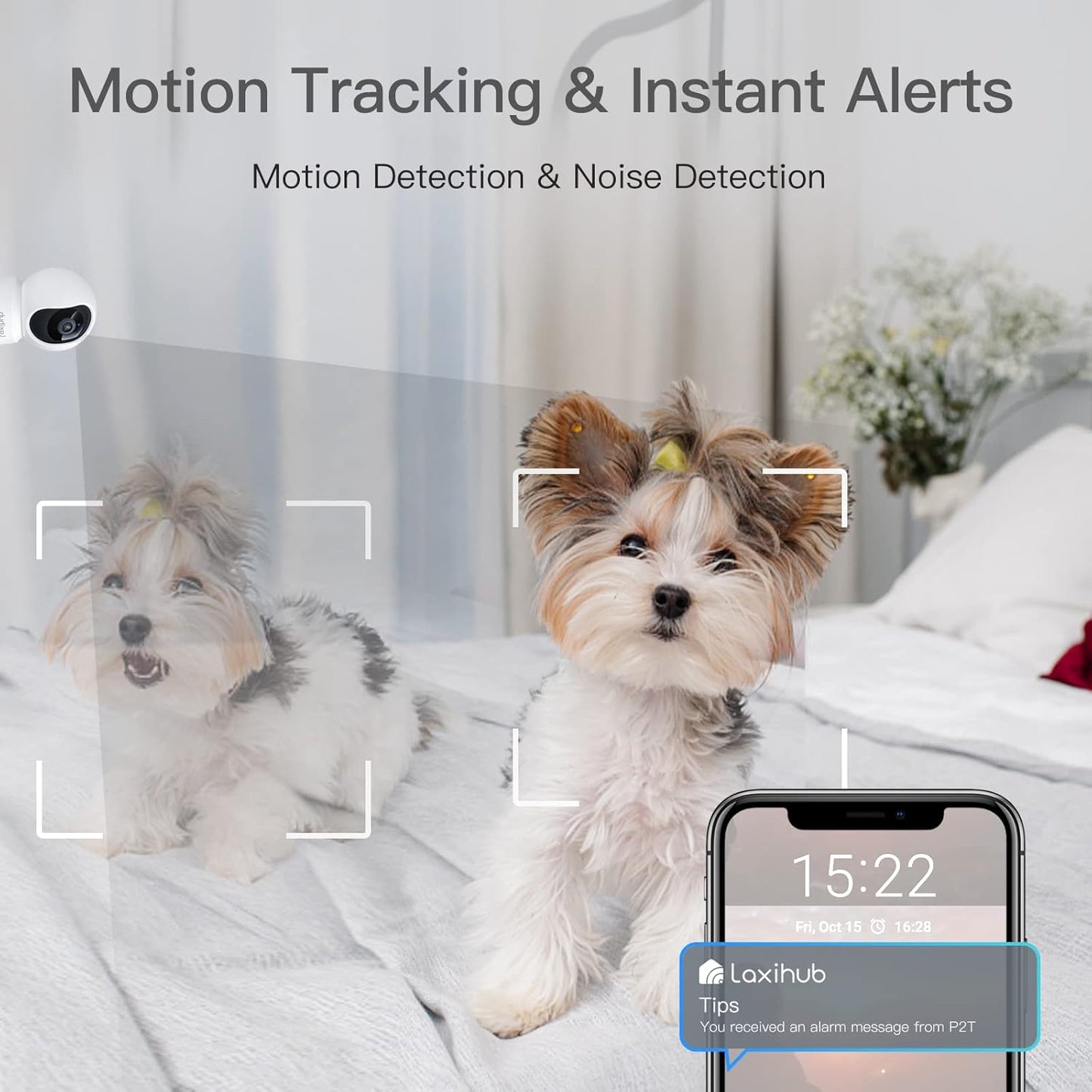 360° View 2K Pet Camera with Phone App, Indoor Security Camera, P2T Baby Monitor, Pan/Tilt, Motion & Sound Detection, Night Vision,Two-Way Audio, Works with Alexa