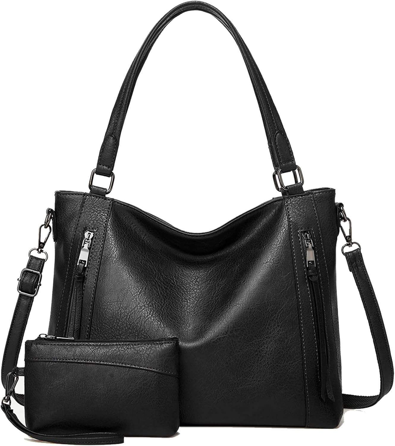 Hobo Bags for Women Handbags Purse Ladies Boho Shoulder Bag Crossbody Purses PU Leather Brown 2PCS