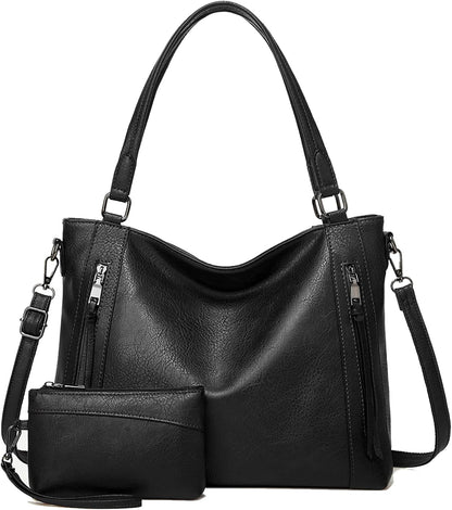 Hobo Bags for Women Handbags Purse Ladies Boho Shoulder Bag Crossbody Purses PU Leather Brown 2PCS