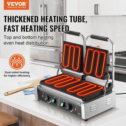VEVOR 7 IN 1 Electric Contact Grill,1800W Indoor Panini Press Griddle,Stainless Steel Teppanyaki Grill with Nonstick&Removable Iron Plate, 0-446℉ Adjustable Temp Control,LCD Display,110V