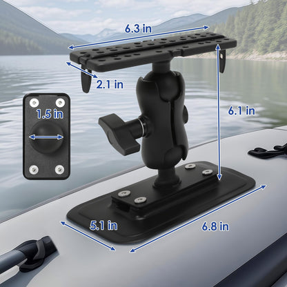 1.5" / C Size Ball Fish Finder Mount with Glue-On Pad (PVC) for Inflatable Boats/Kayak, 360° Rotation Marine Electronic/Depth Finder Mount, Compatible with Garmin, Lowrance, Humminbird and More