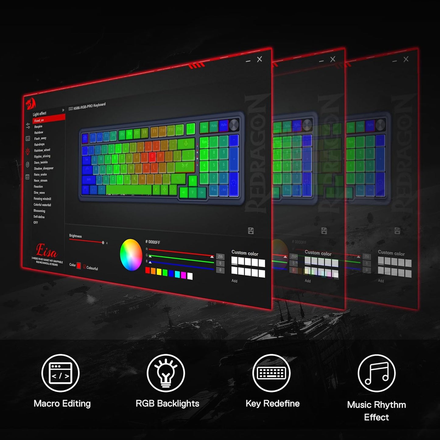 Redragon K686 PRO 98 Keys Wireless Gasket RGB Gaming Keyboard, 3-Modes Anime Mechanical Keyboard w/Hot-Swap Socket, Dedicated Knob Control & Sound Absorbing Pads, Custom Hi-Fi Linear Switch