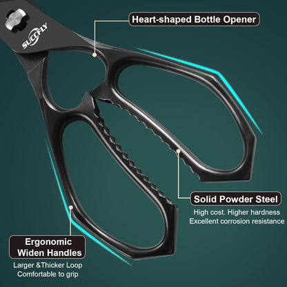 Premium Kitchen Shears Heavy Duty, Kitchen Scissors Stainless Steel, Sharp Poultry Shears, Food Scissors for Vegetable, Chicken, Meat, Fish, Detachable Scissors All Purpose with Black Titanium Plated