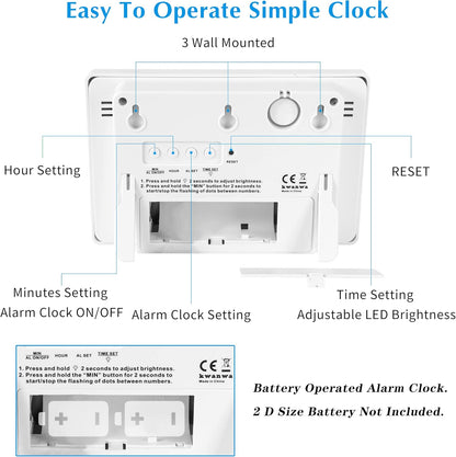 Wall Clock, Digital Clock, 8" Extra Large Display, 3" Big LED Number, Battery Operated, Adjustable Brightness, Clock for Bedroom, for Desk, Wall Mounted
