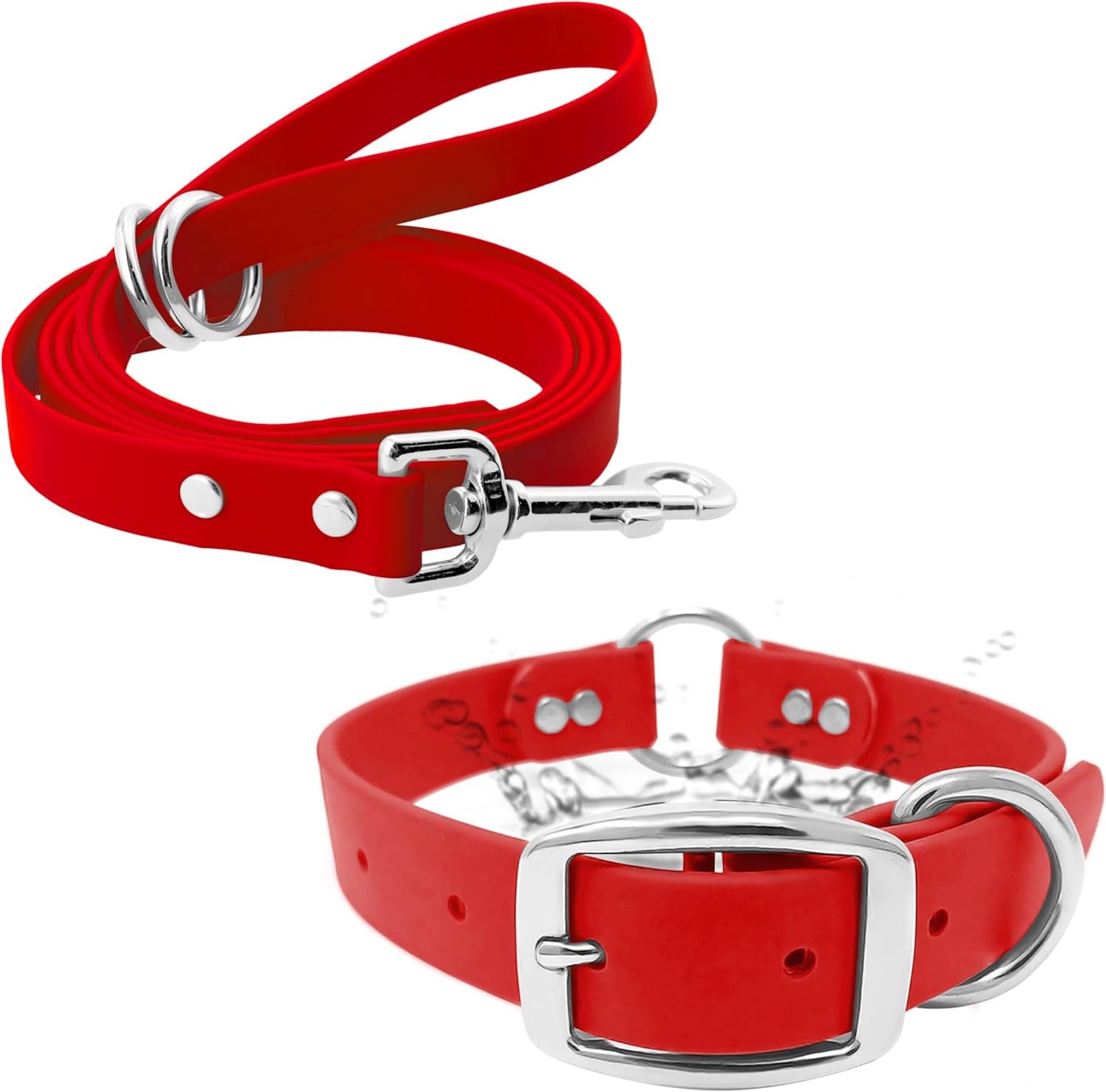 Regal Dog Products Small Orange Waterproof Dog Collar and Leash Set - Vinyl Coated, Biothane Puppy Pet Training Collar with Heavy Duty Center Ring & 5'ft Leash - Other Sizes for Medium & Large Dogs