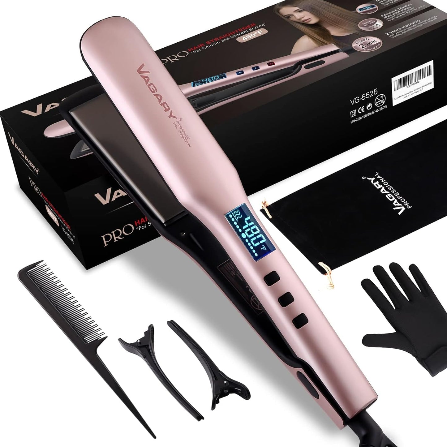 VAGARY Hair Straightener and Curler 2 in 1, Straightening Iron with Anion Hair Care. Flat Iron with Constant Temperature Set Up for All Kinds of Hair Quality. Gift for Women