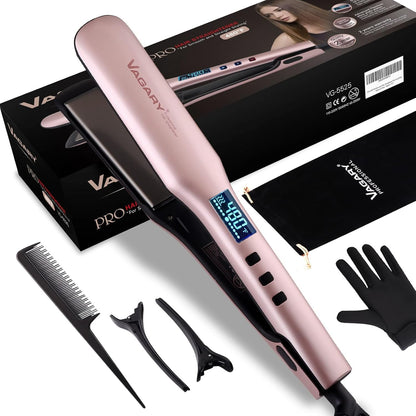 VAGARY Hair Straightener and Curler 2 in 1, Straightening Iron with Anion Hair Care. Flat Iron with Constant Temperature Set Up for All Kinds of Hair Quality. Gift for Women