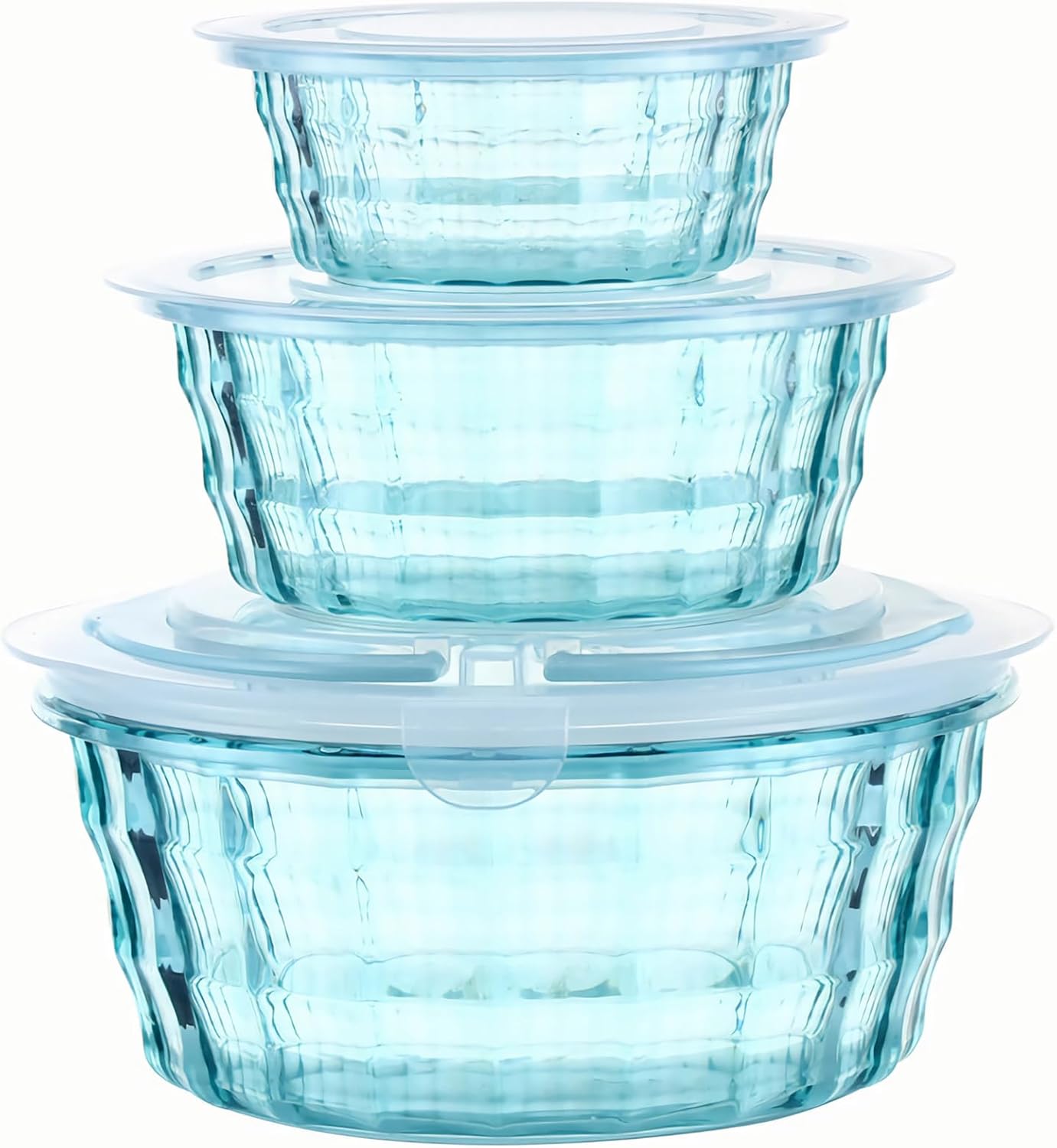 Taiuloo Set of 3 Food Storage Containers with Lids & Handle, BPA Free Plastic Meal Prep & Salad Bowl Containers To Go for Lunch, Salad Serving Bowls for Snack, Fruit, Veggie, Blue